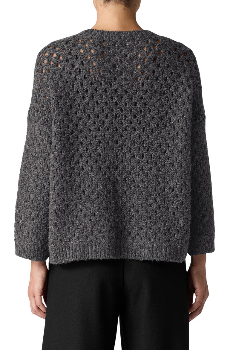 Open Stitch Alpaca Crewneck Sweater, Alternate, color, CHARCOAL