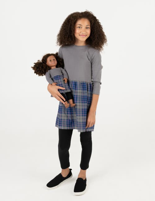 Leveret Girls Skirt Dress With Matching Doll Dress, 100% Cotton In Gray