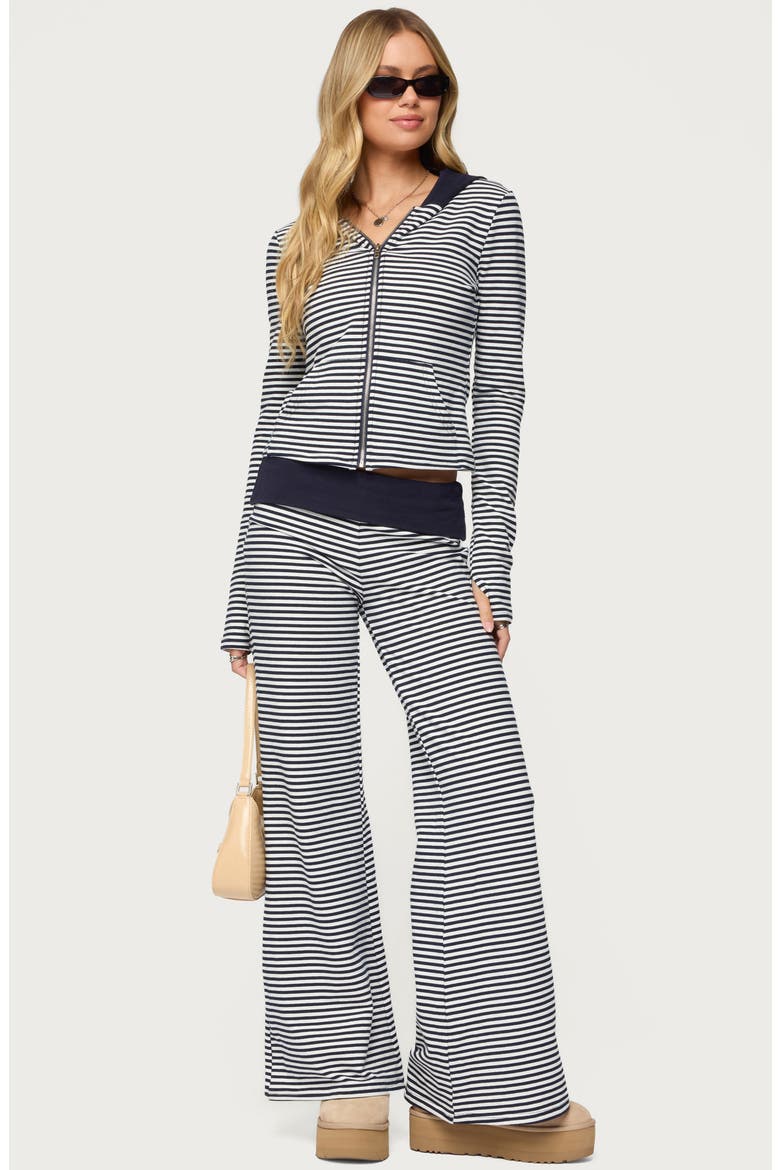 Meggy Colorblock Stripe Foldover Pants, Alternate, color, NAVY-AND-WHITE
