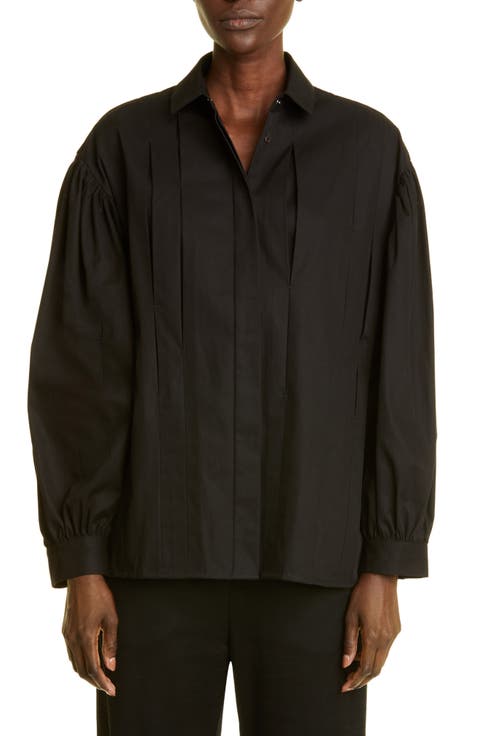 Boxy Pleated Oragnic Cotton Poplin Blouse