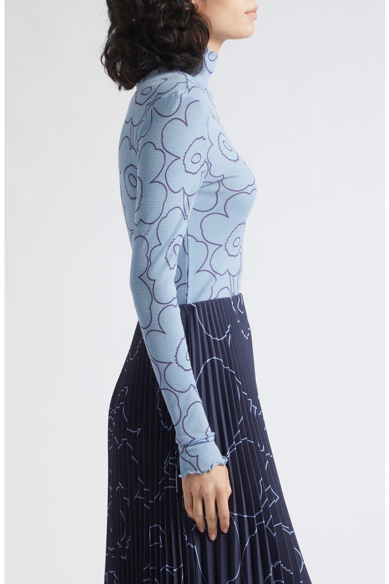 Hily Pirto Uniko Abstract Floral Rib Knit Wool Turtleneck, Alternate, color, LIGHT BLUE DARK BLUE