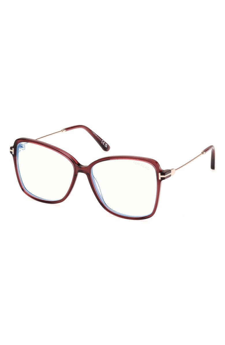 TOM FORD 53mm Butterfly Blue Light Blocking Glasses, Alternate, color, Wine Rose Gold / T Logo