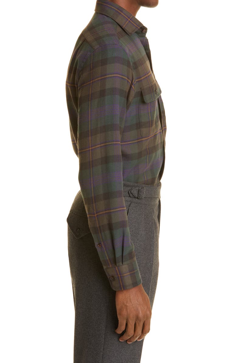 Ralph Lauren Purple Label Plaid Cotton Flannel Button-Up Shirt, Alternate, color, Loden Multi