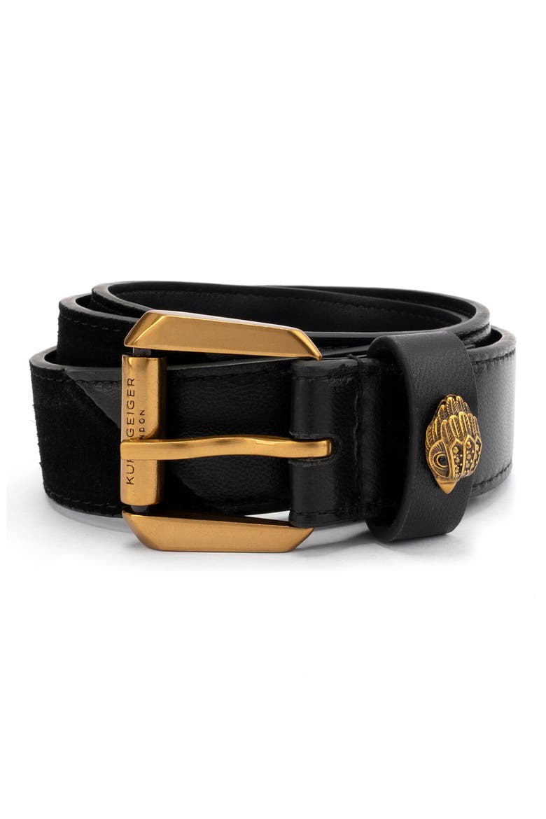 Kensington Patchwork Leather Belt, Main, color, BLACK ANTIQUE BRASS
