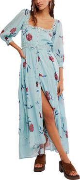 Free People Morning Meadows Floral Lace Trim Maxi Dress
