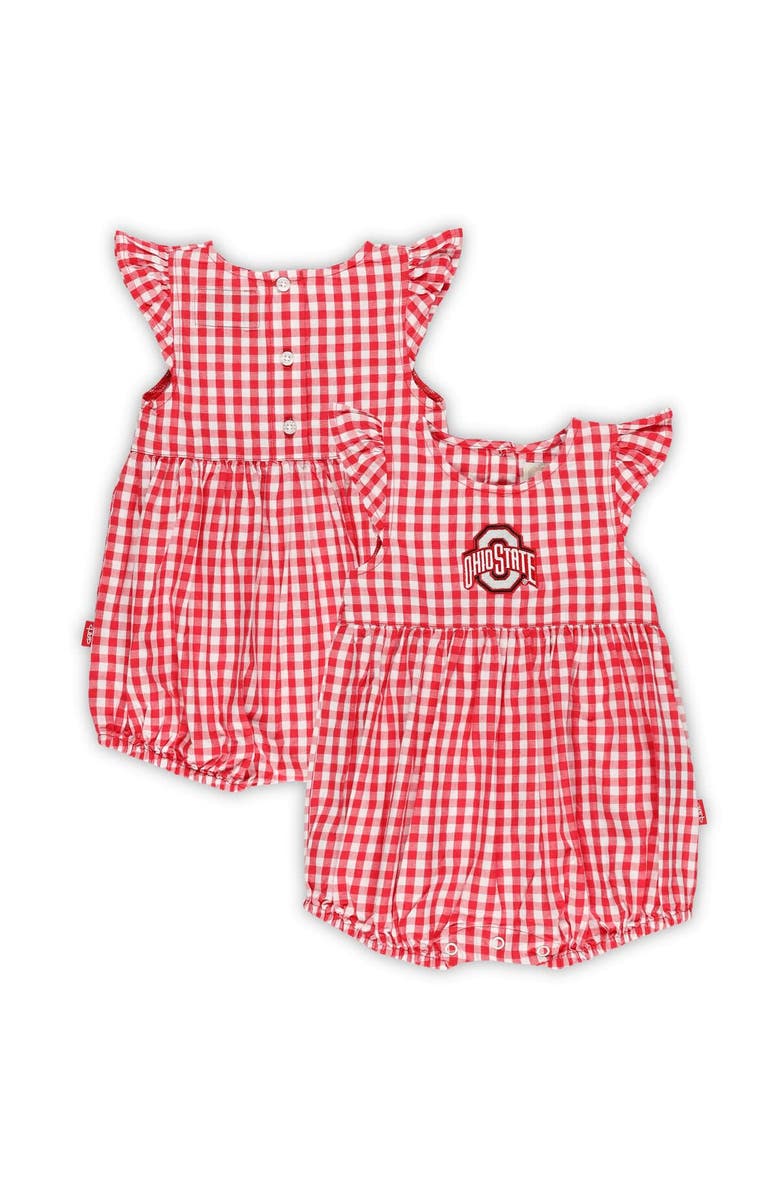 GARB Girl's Infant Garb Scarlet Ohio State Buckeyes Cara Gingham Ruffled Bodysuit, Main, color, Scarlet