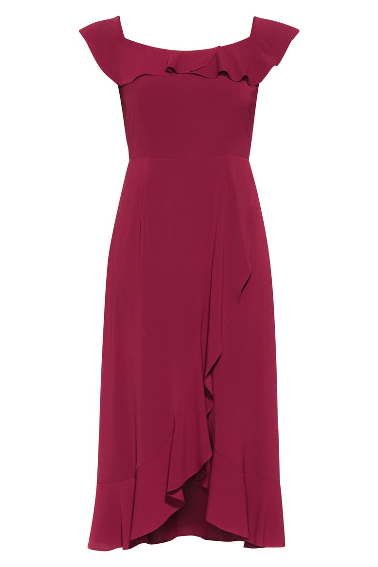 Off the Shoulder Ruffle High/Low Dress, Alternate, color, MERLOT