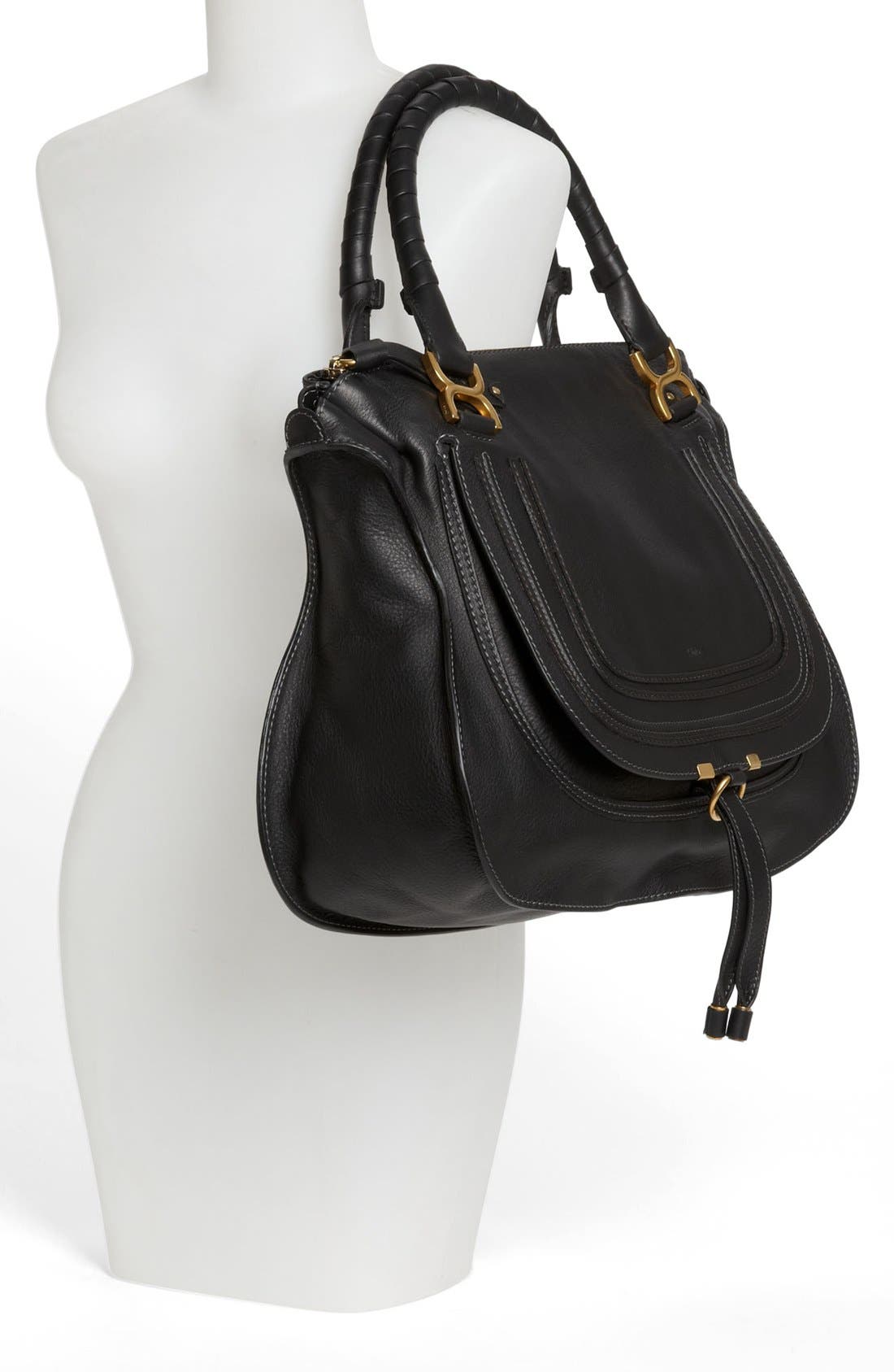 Large Marcie Leather Satchel, Alternate, color, BLACK