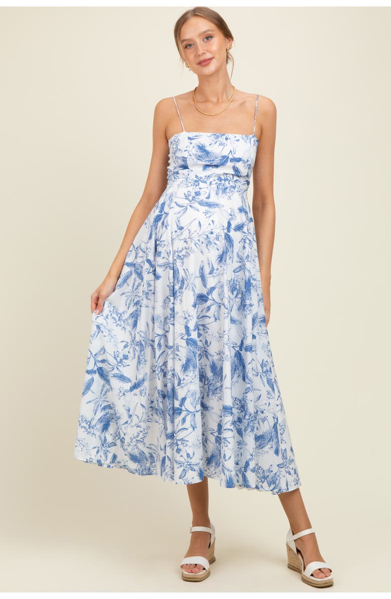 PinkBlush Spaghetti Strap Printed A-Line Midi Dress, Main, color, Blue
