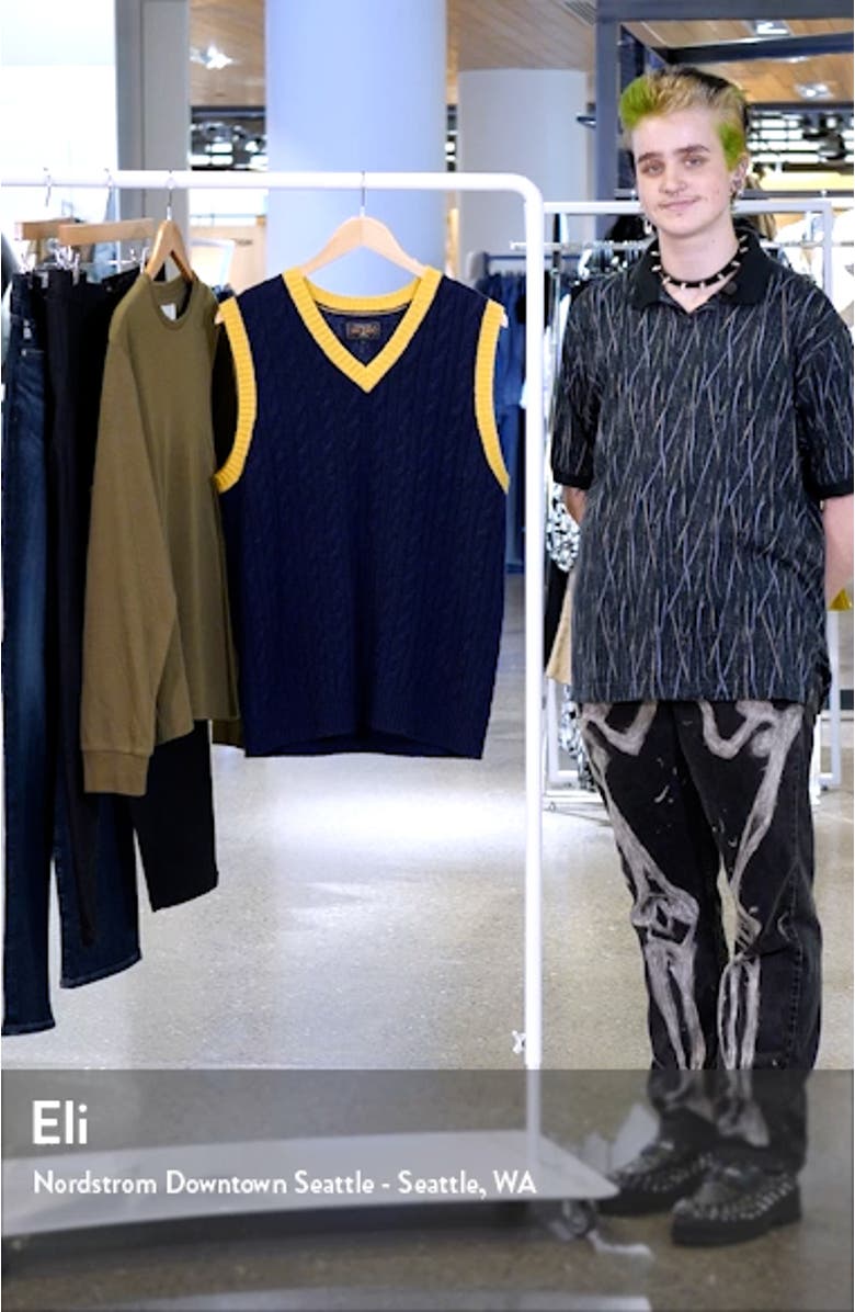 Men's 2Tone Cable Knit Wool Sweater Vest, sales video thumbnail