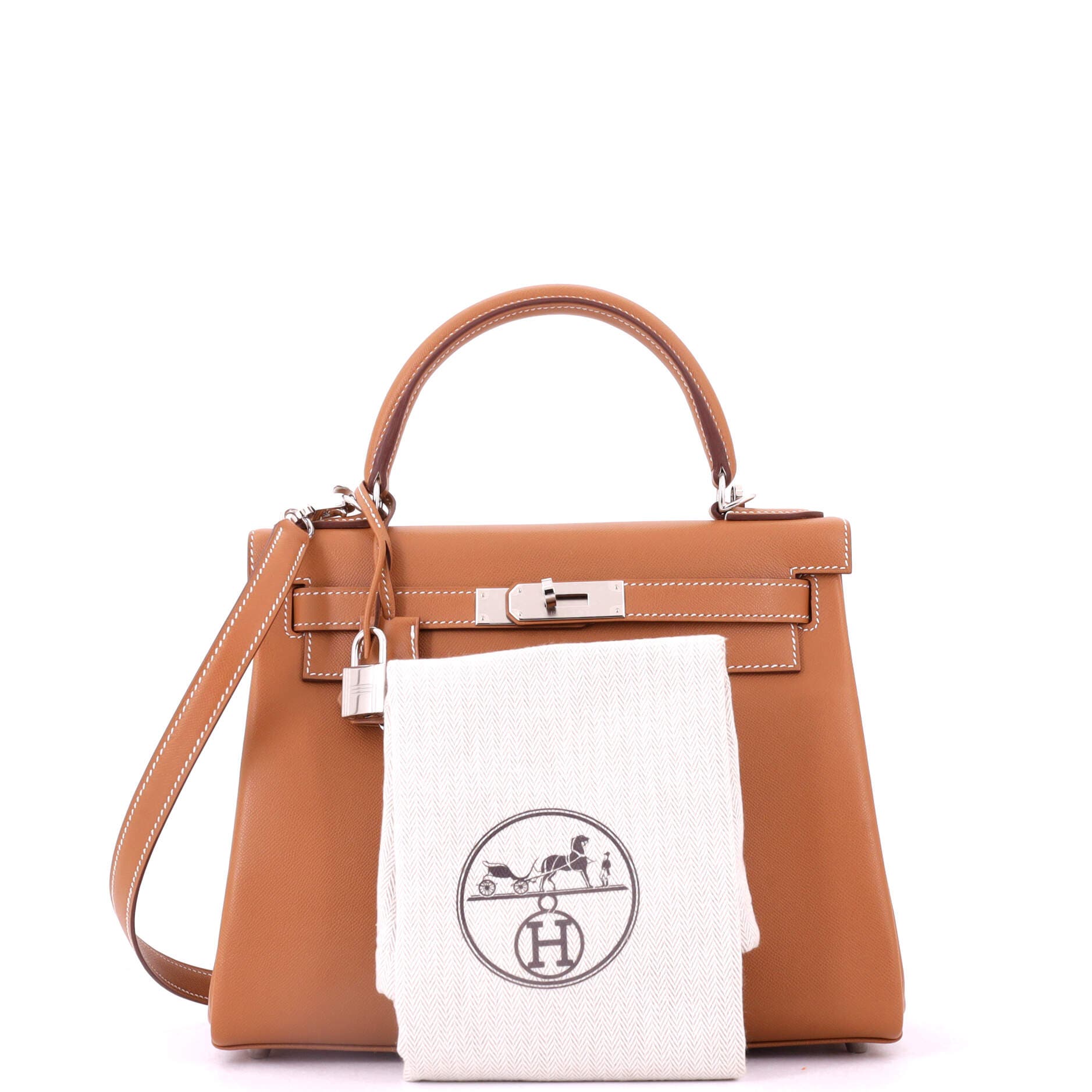 Pre-Owned Hermes Kelly Handbag Brown Madame with Palladium Hardware 28, Alternate, color, Gold