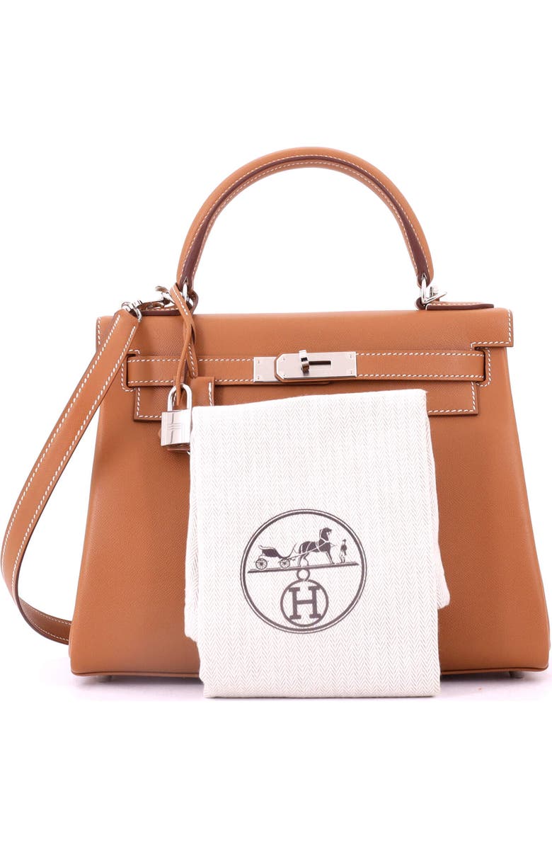 Pre-Owned Hermes Kelly Handbag Brown Madame with Palladium Hardware 28, Alternate, color, Gold