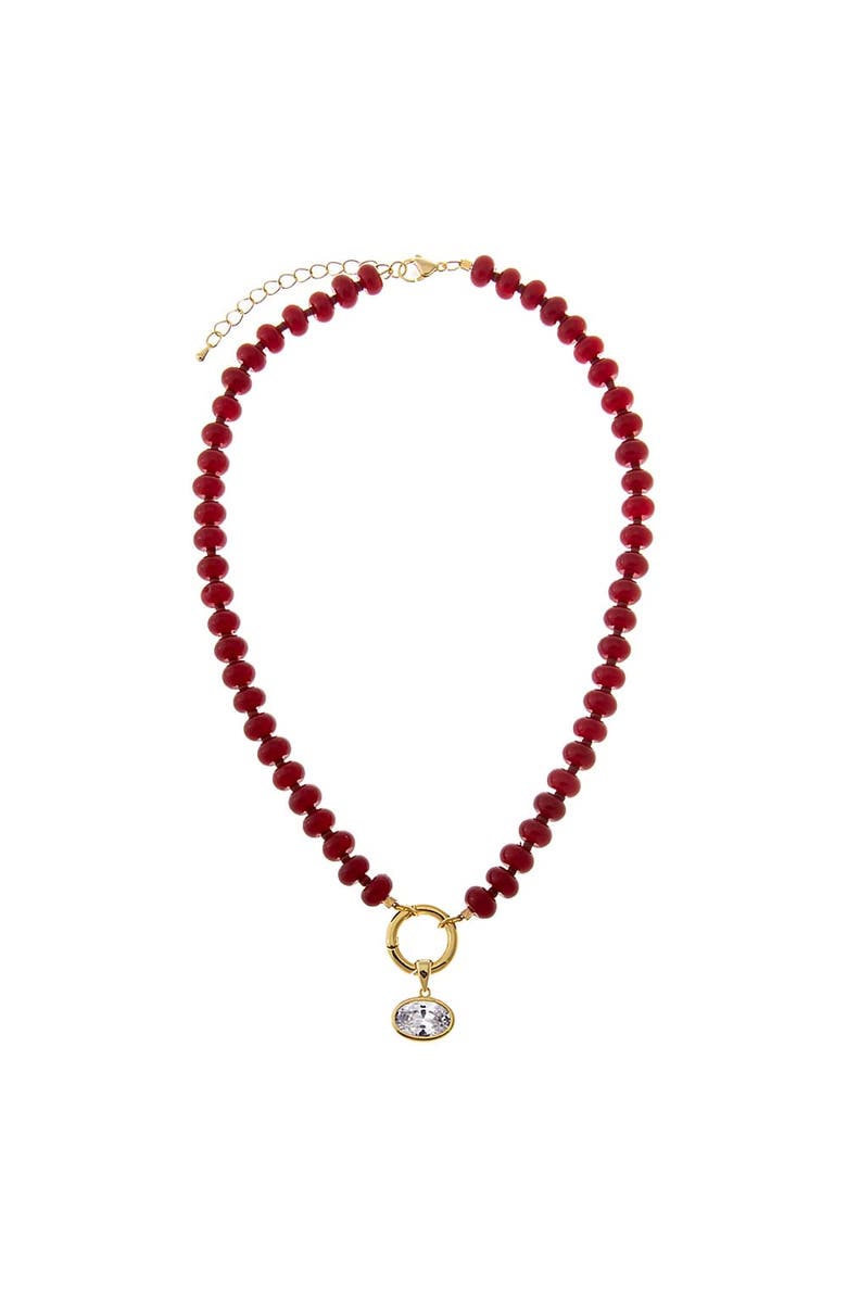 BY ADINA EDEN Colored Natural Stone Beaded /CZ Oval Charm Necklace, Alternate, color, Red