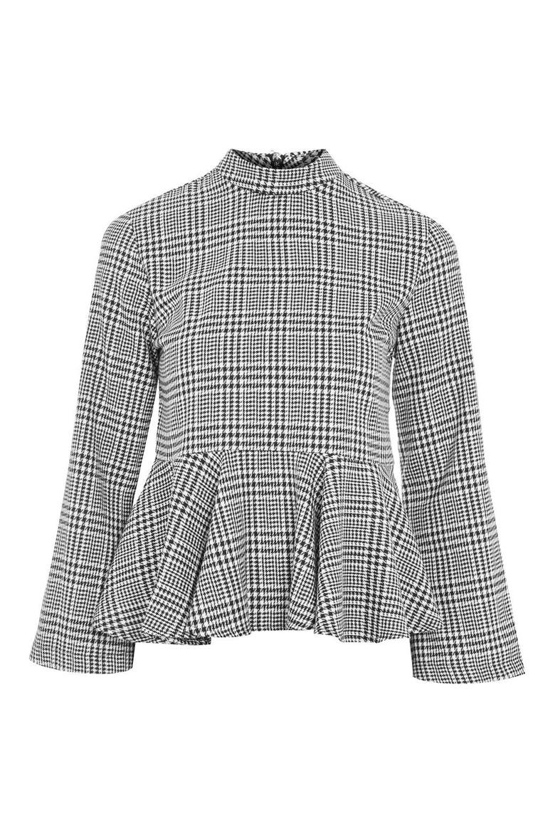 Check Peplum Blouse, Alternate, color, GREY MULTI