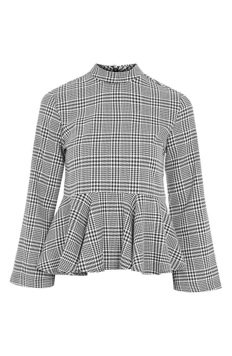 Topshop Check Peplum Blouse, Alternate, color, 