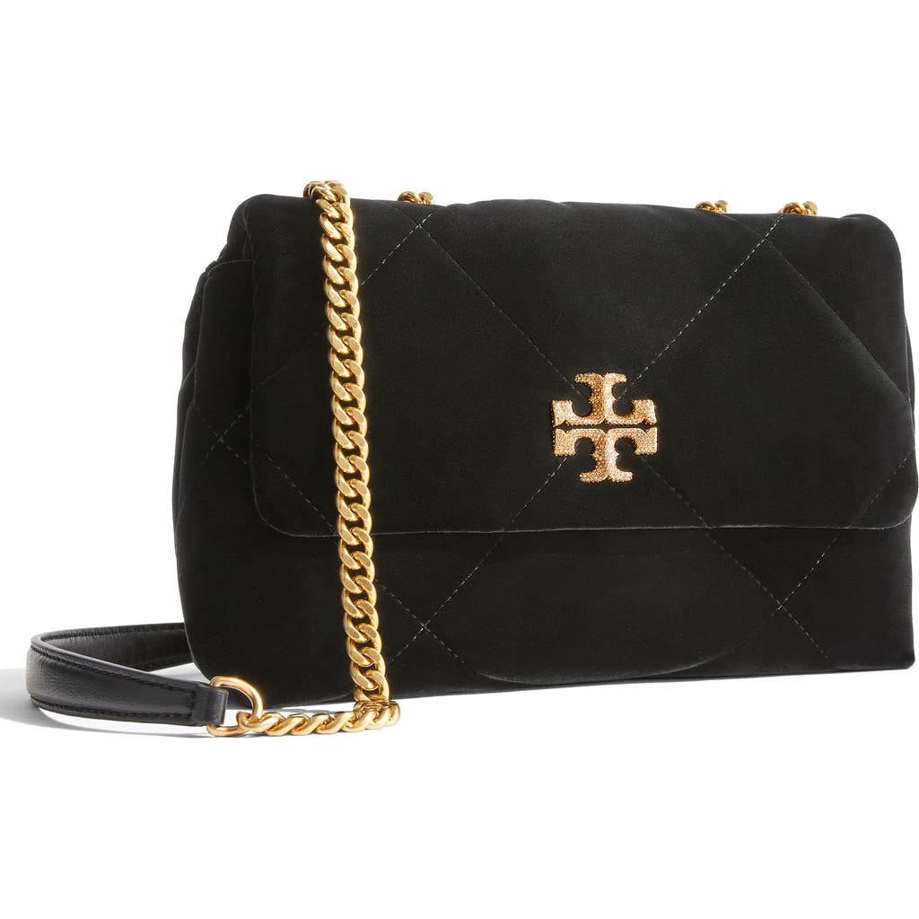 Tory Burch Kira Velvet Quilted Convertible Shoulder Bag In Black