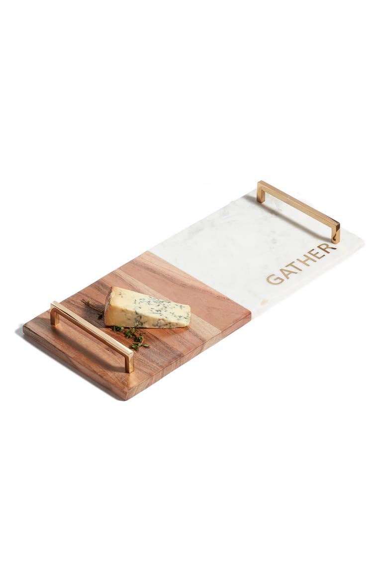 Gather Wood & Marble Serving Tray, Main, color, WHITE/ GOLD