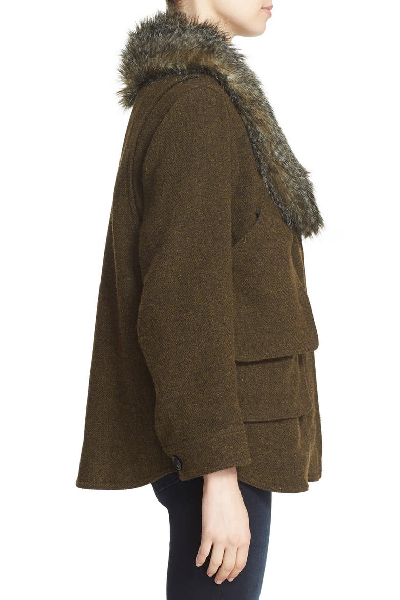 'Flak' Wool Blend Jacket with Removable Faux Fur Collar, Alternate, color, ARMY