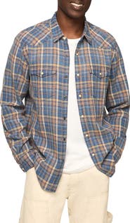Lucky Brand Plaid Cotton Twill Snap-Up Western Shirt