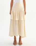 LAMARQUE CHALINA | Ruffle Satin Midi Skirt