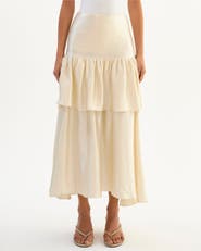 LAMARQUE CHALINA | Ruffle Satin Midi Skirt