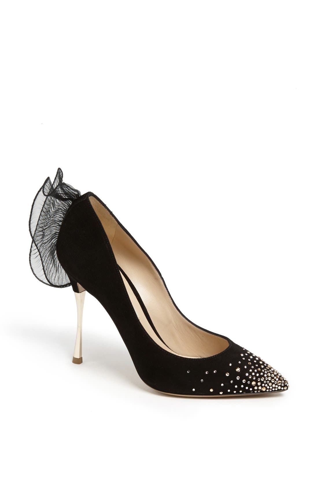 Ruffle Trim Pump, Main, color, BLACK/ GOLD