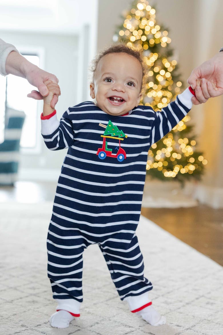 Stripe Knit Longall with Golf Cart & Christmas Tree, Alternate, color, Blue & White Stripe
