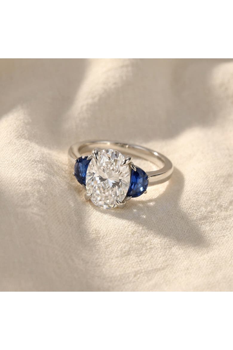 Certified 4.70Ct Oval Diamond & Blue Sapphire Ring 14k Gold Lab Grown, Alternate, color, 14k White Gold