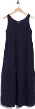 Eileen Fisher Sleeveless Organic Cotton Gauze Tiered Maxi Dress