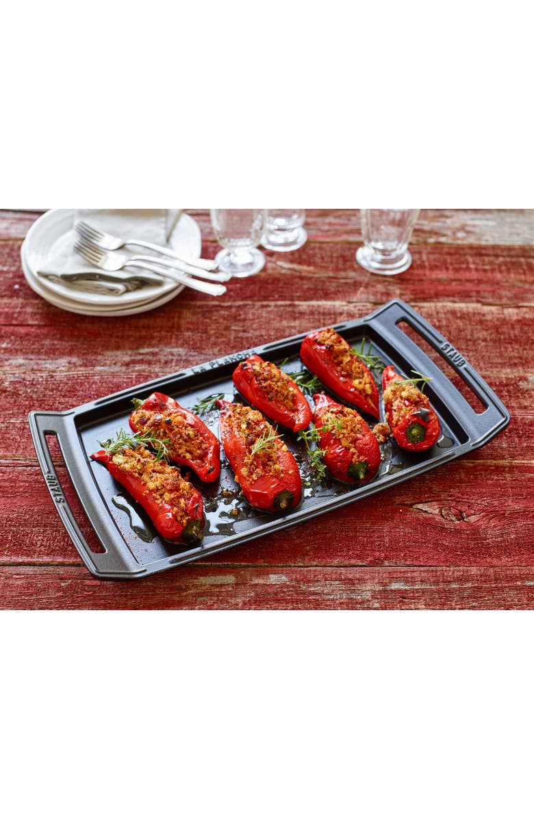 Staub Enameled Cast Iron Double Burner Griddle, Alternate, color, Matte Black