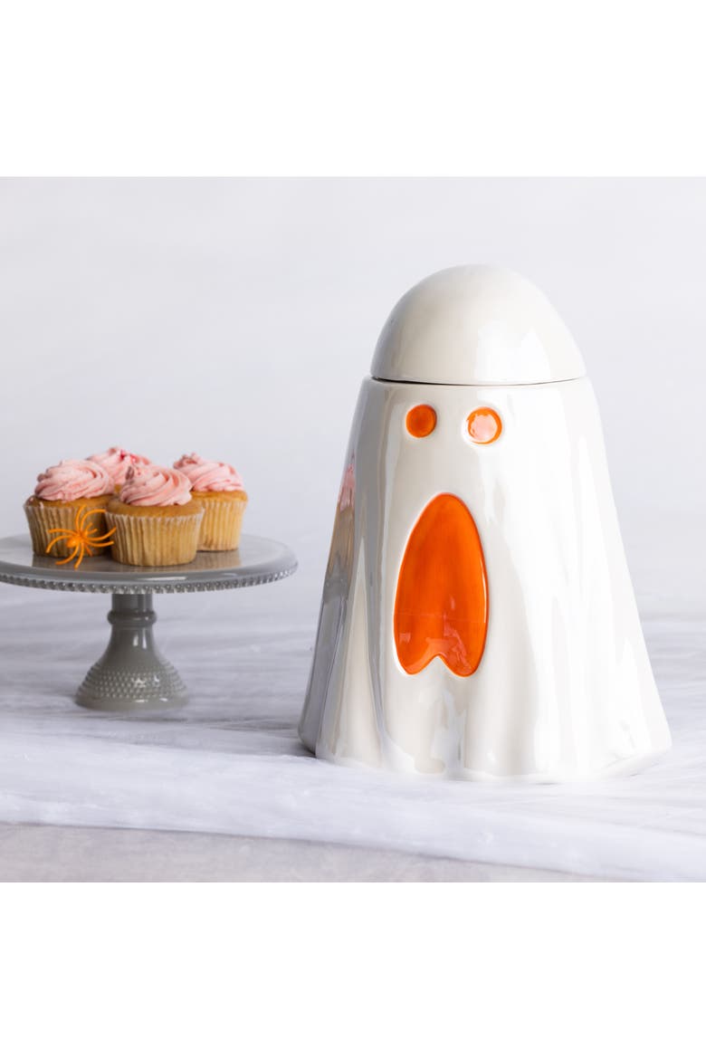 Iridescent Ghost Cookie Jar White Dolomite Halloween Decor, Alternate, color, Beige
