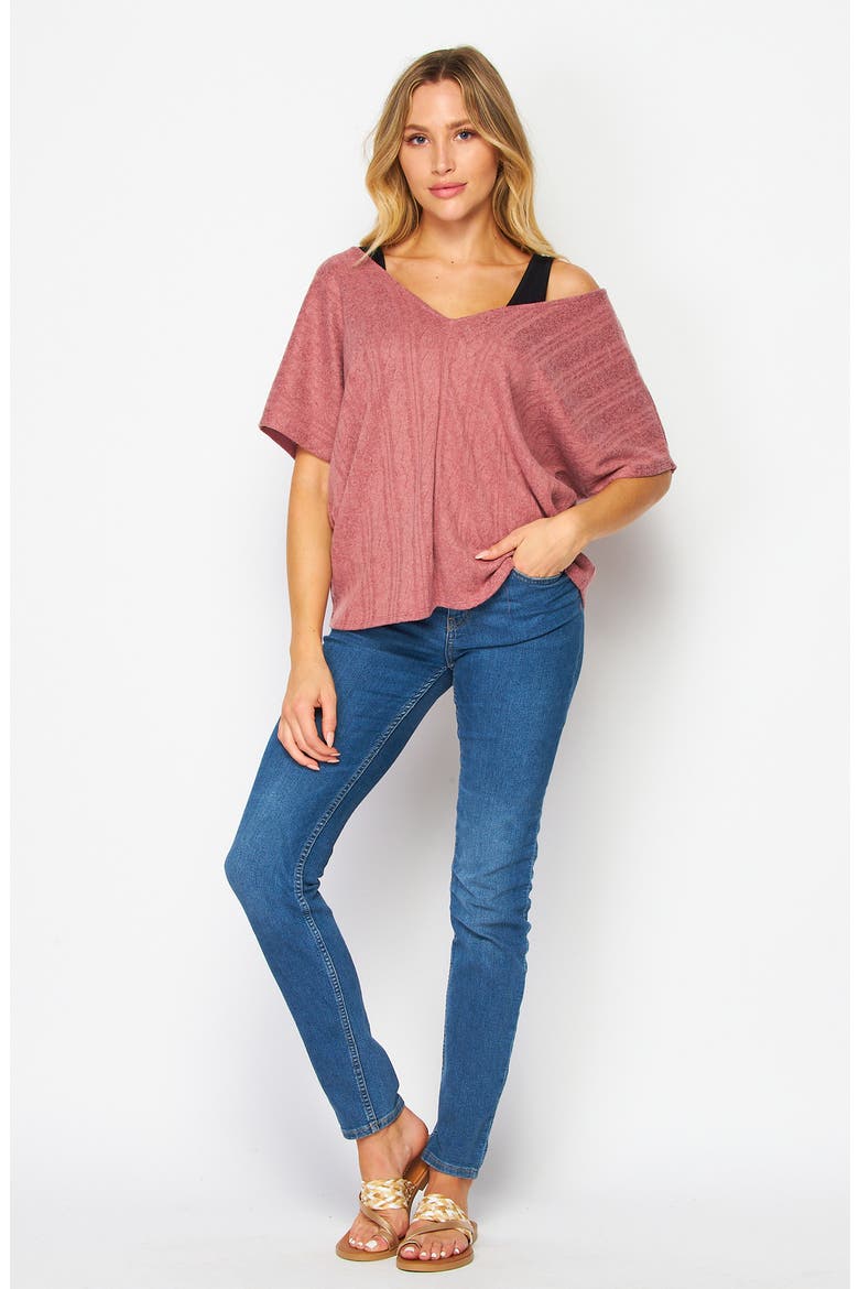 Double V-Neck Knit Top, Alternate, color, MULBERRY