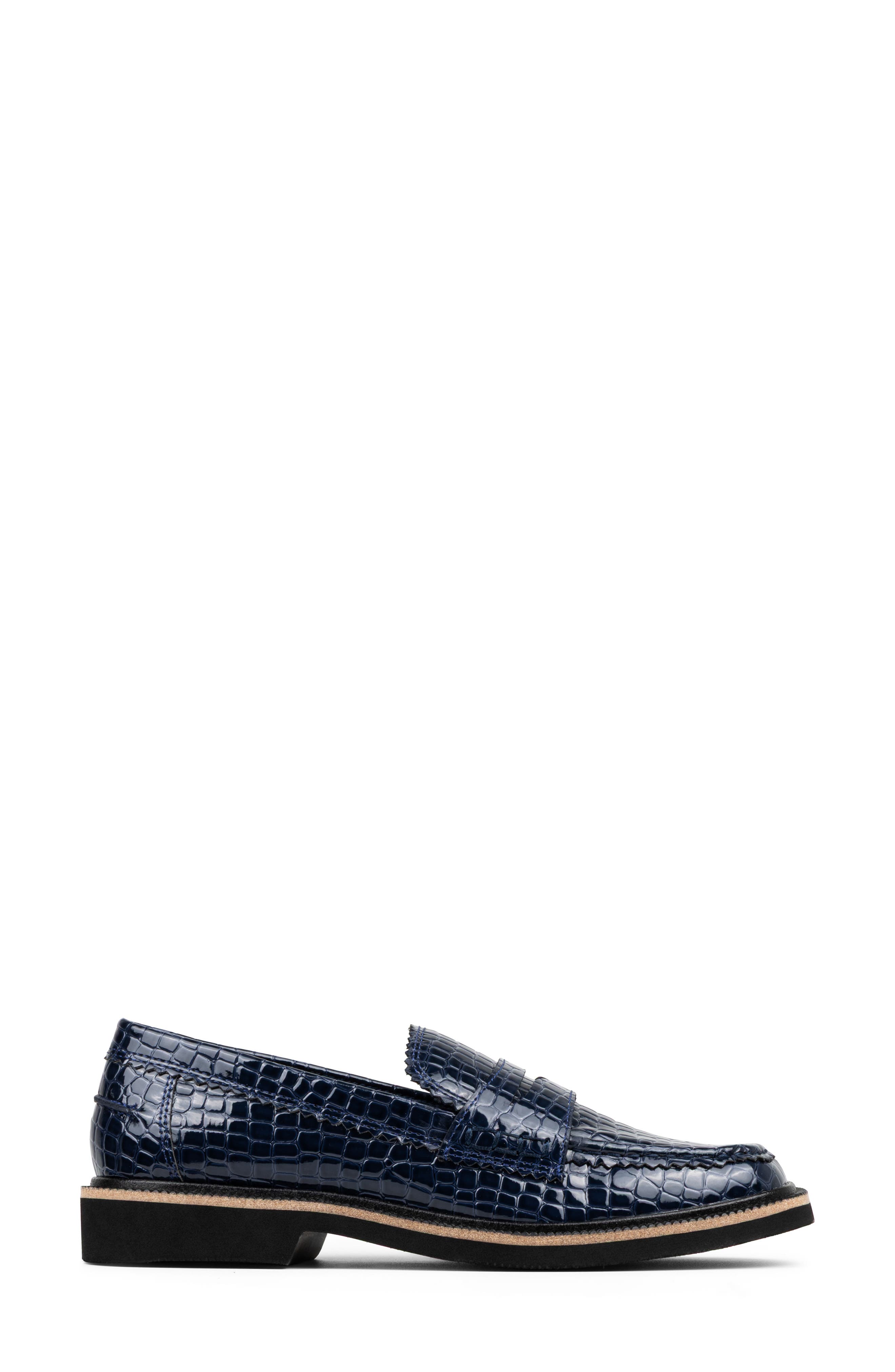 Donald Pliner Croc Embossed Loafer, Alternate, color, Navy