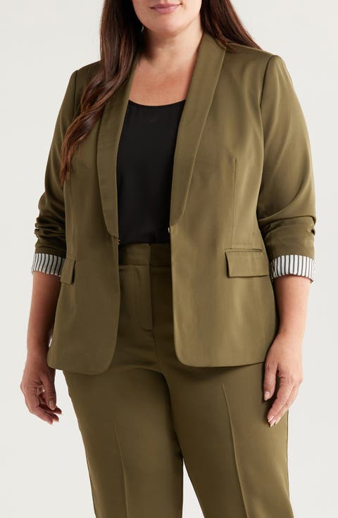 Brushed Woven One-Button Blazer (Plus)