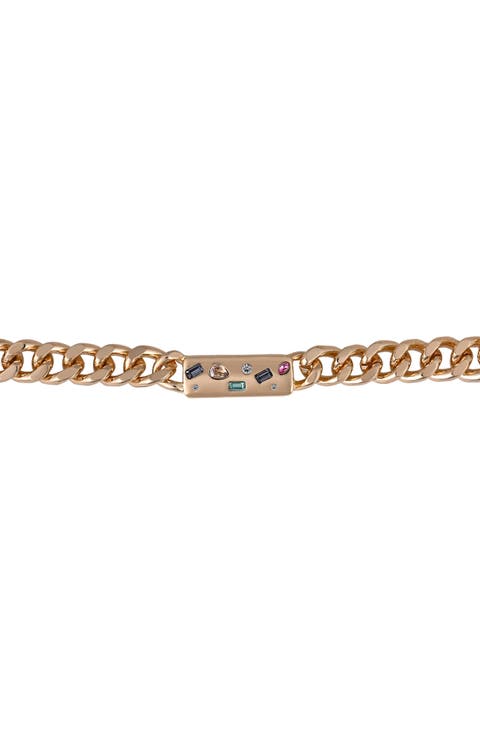 Curb Chain Crystal Bar Collar Necklace