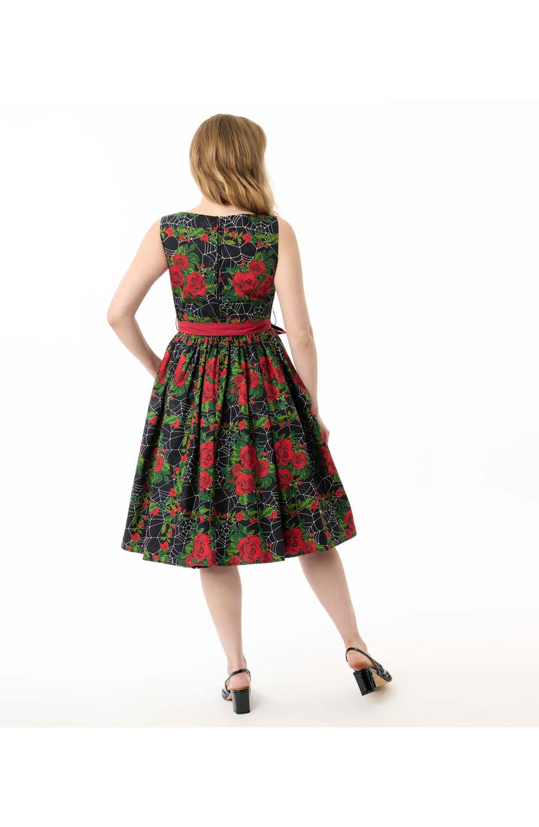 Unique Vintage Sleeveless Belted Swing Dress, Alternate, color, Black/ Red