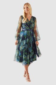Wallis Petite Floral Mesh Satin Tie Midi Dress