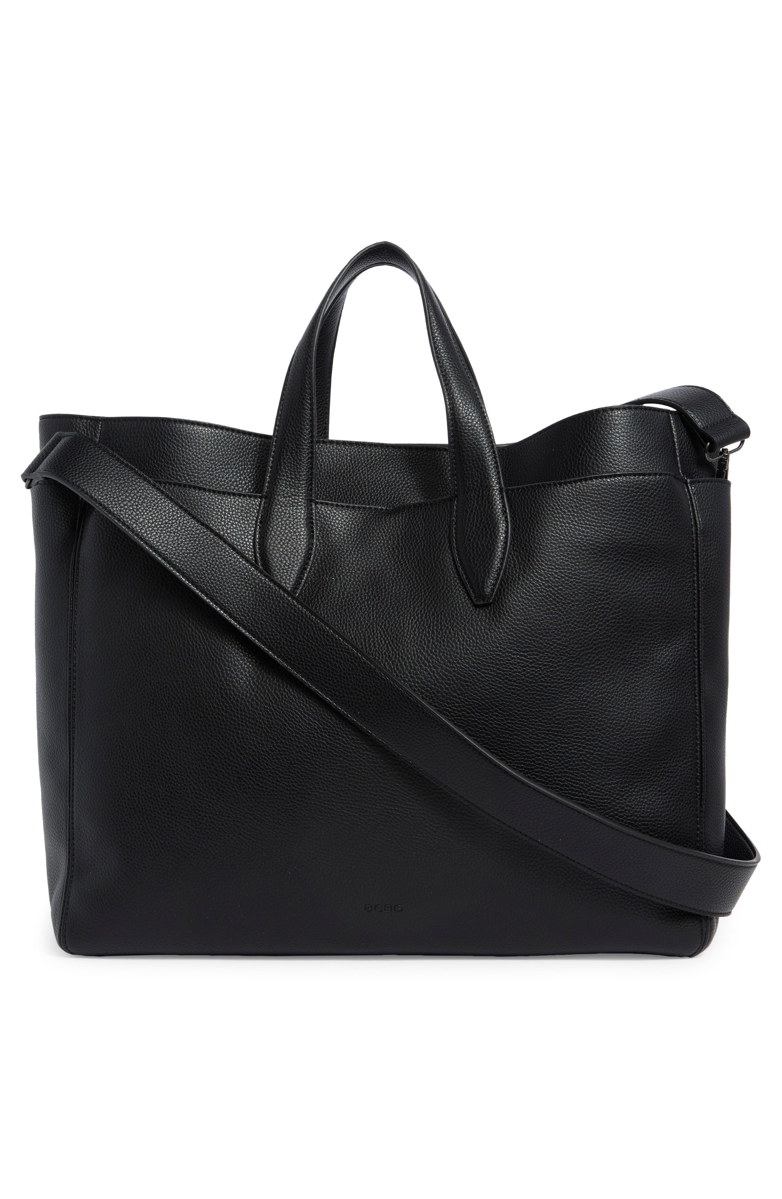 BCBG Layered Faux Leather Tote, Alternate, color, Black