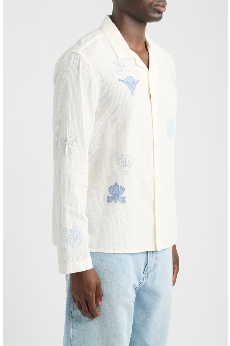 Corey Embroidered Doodle Cotton Camp Shirt, Alternate, color, ECRU / BLUE