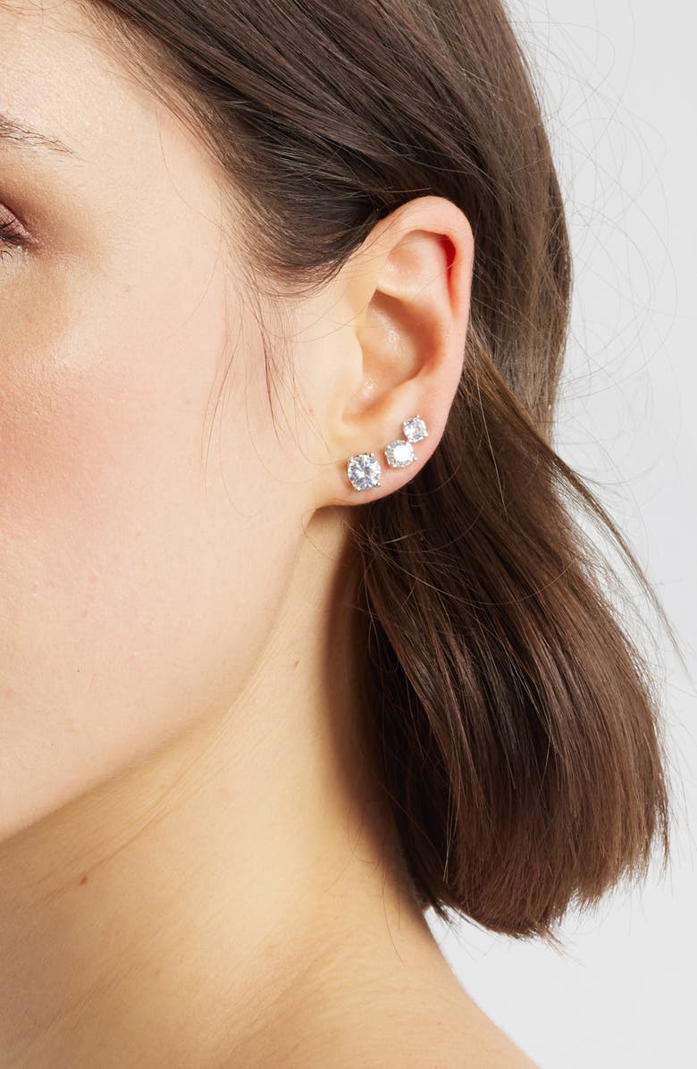 Nordstrom Essential Set of 3 Cubic Zirconia Studs, Alternate, color, Clear- Silver