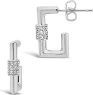 Sterling Forever Rhodium Plated CZ Carabiner Square Hoop Earrings