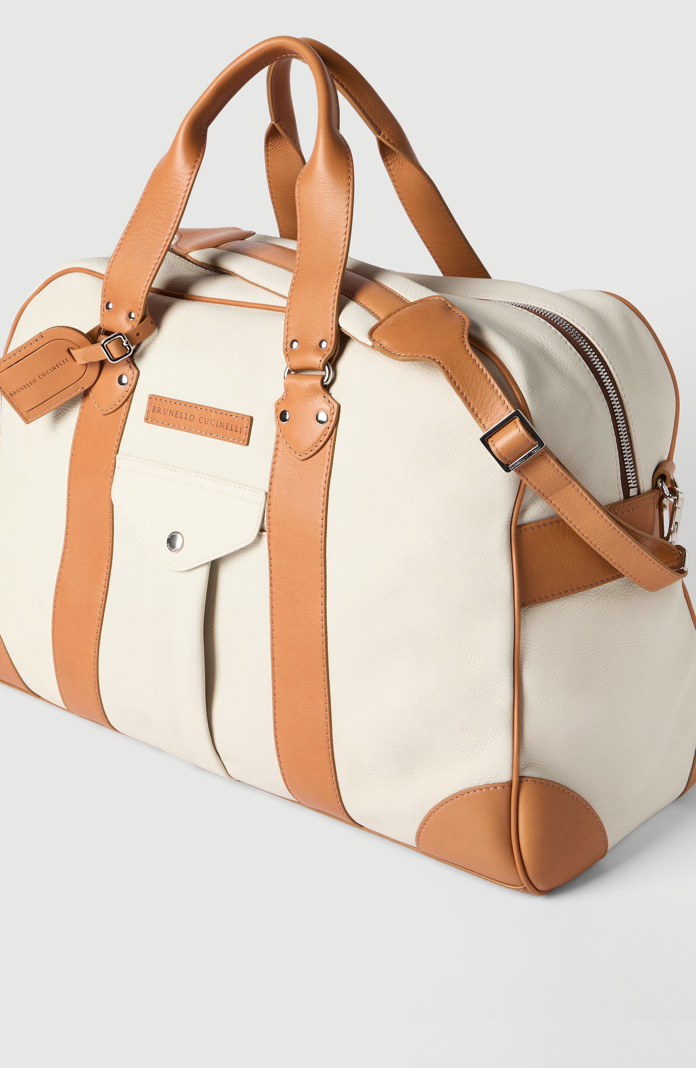 Grained calfskin and cowhide street bag, Alternate, color, Ivory