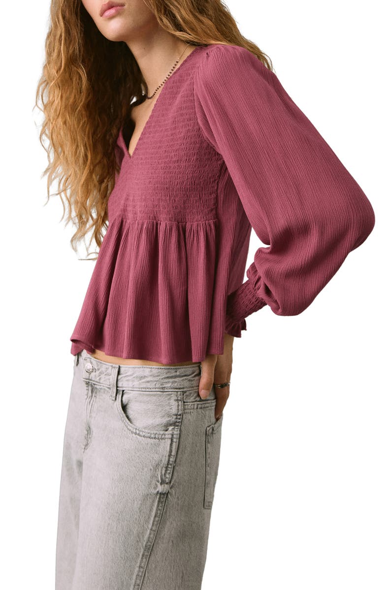 MANGO TEEN Smocked Flowy Top, Alternate, color, Maroon