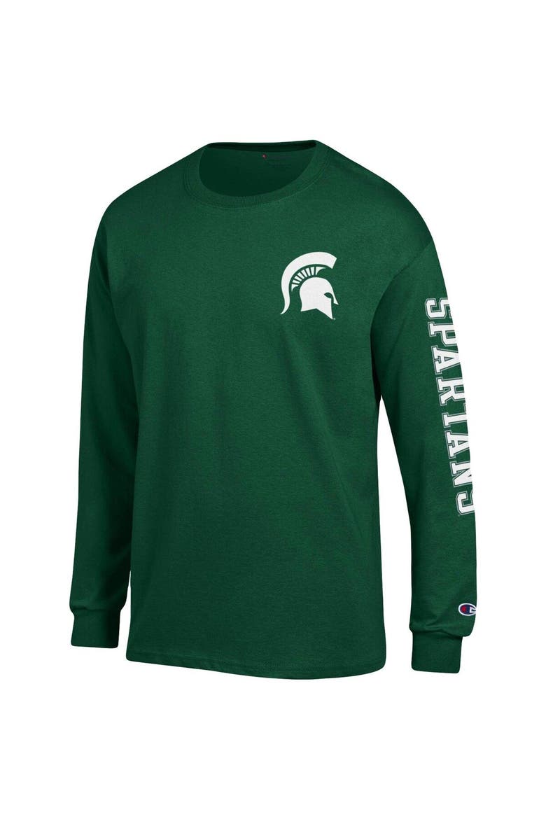 Men's Champion Green Michigan State Spartans Team Stack Long Sleeve T-Shirt, Alternate, color, Green