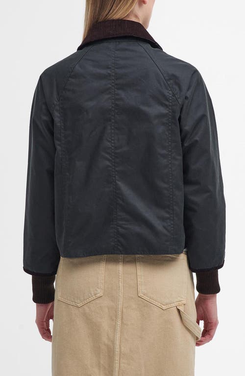 Barbour Beadnell Crop Waxed Cotton Jacket In Green