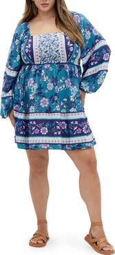 City Chic Rose Print Long Sleeve Minidress