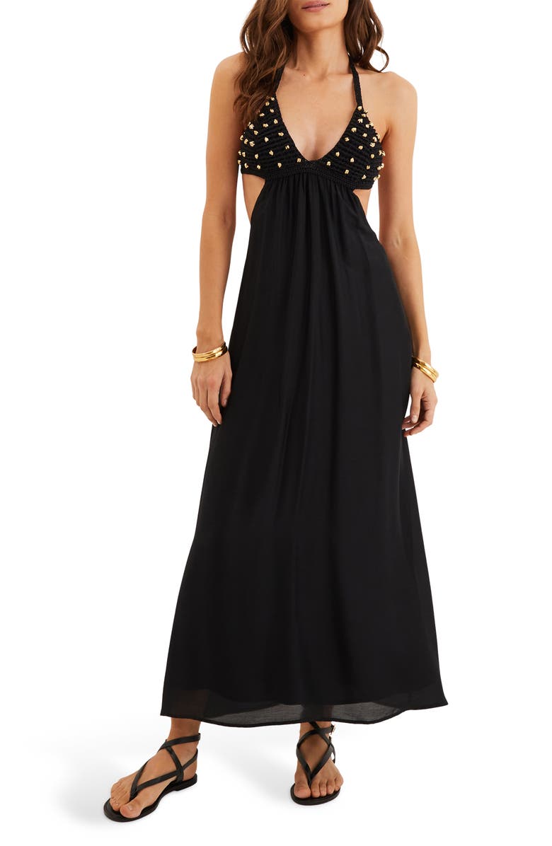 ViX Paula Hermanny Ivy Open Back Maxi Cover-Up Sundress, Main, color, Black