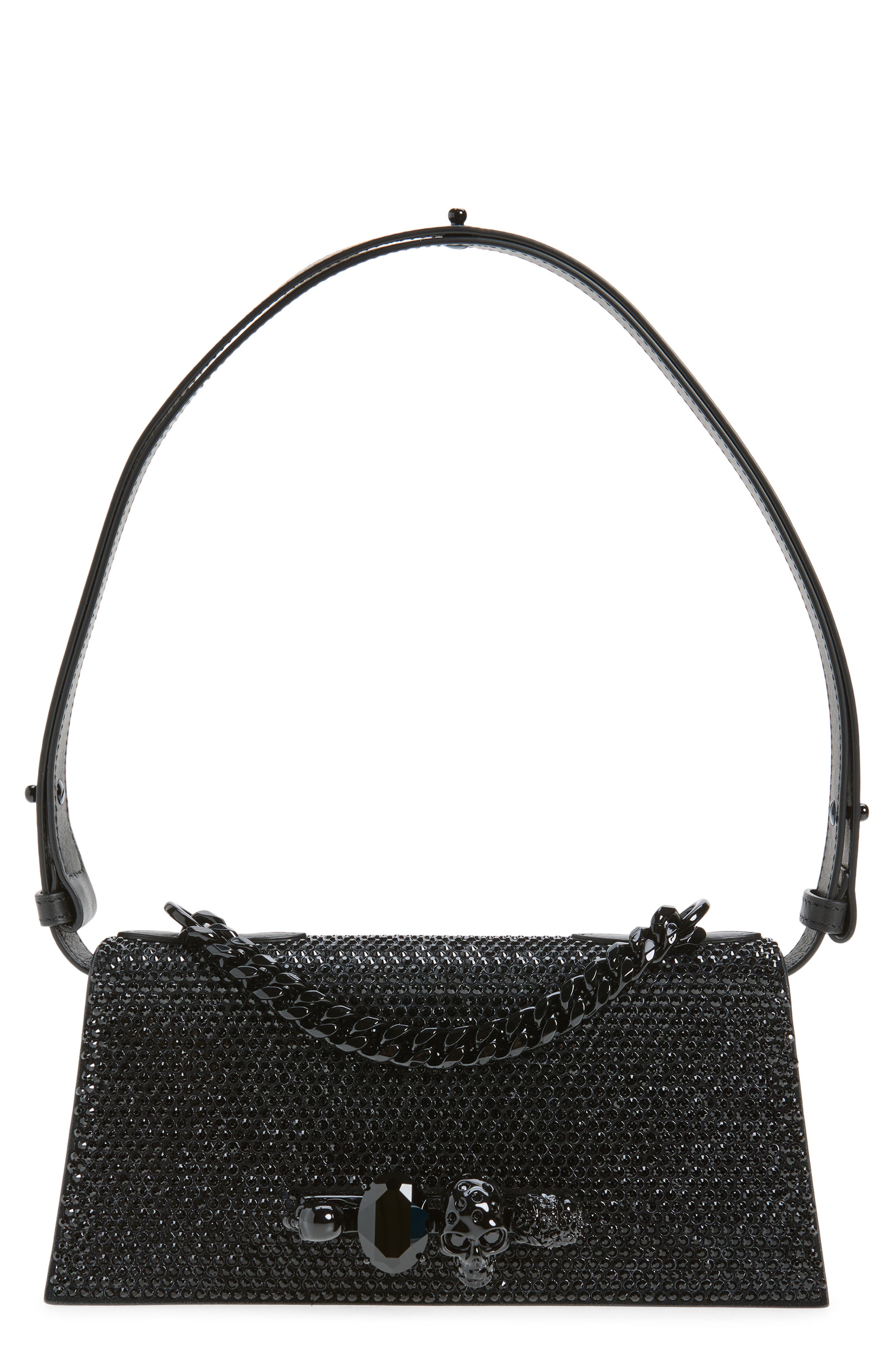 McQueen Mini Jeweled Shoulder Bag, Main, color, Black
