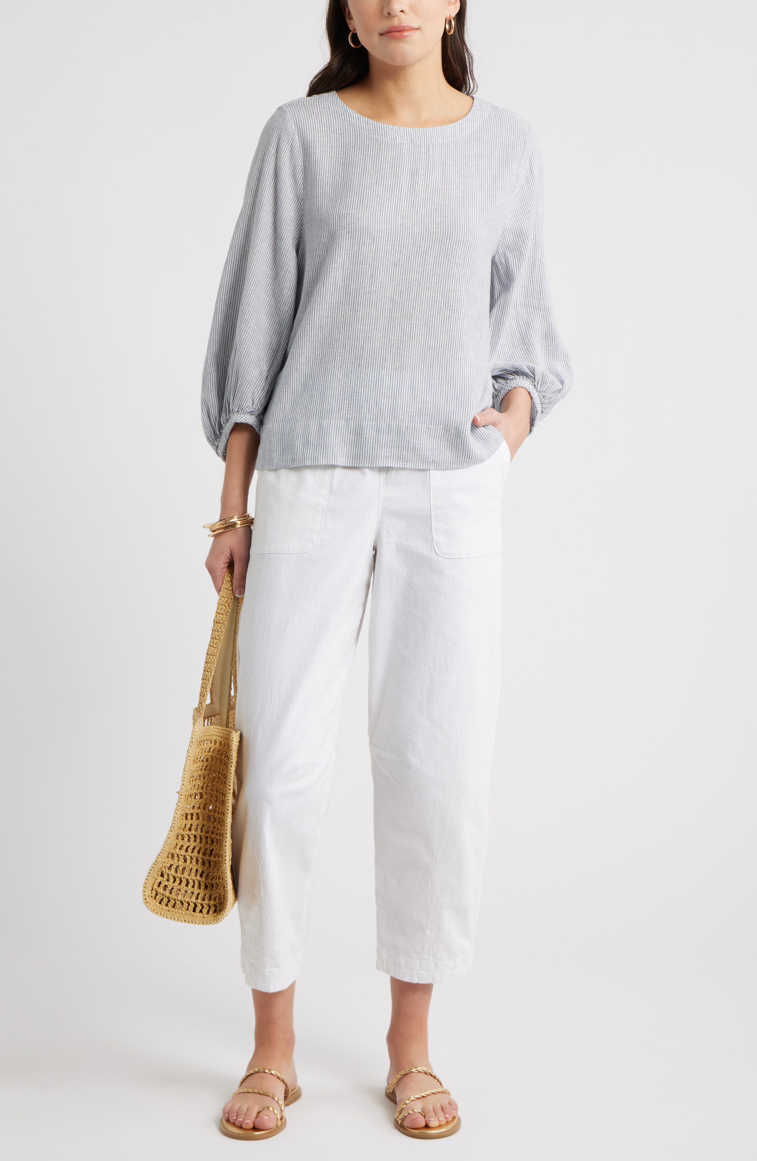 Balloon Sleeve Linen Blend Top - image 4