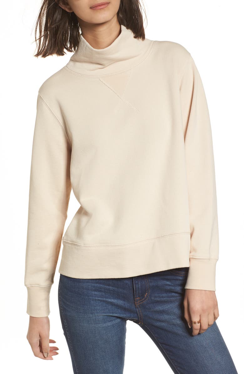 Madewell Garment Dyed Funnel Neck Sweatshirt, Main, color, 